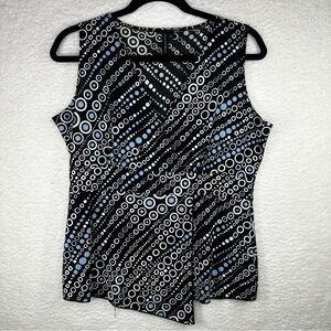 Susan Lawrence‎ Black and White Asymmetrical Sleeveless Blouse Large